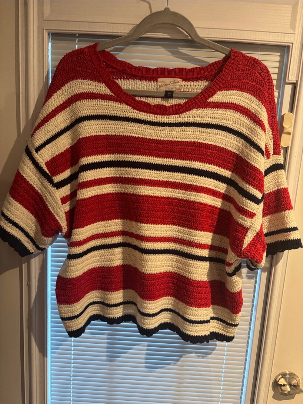 Universal Thread Red Cream and Black Striped Cropped Knit Sweater